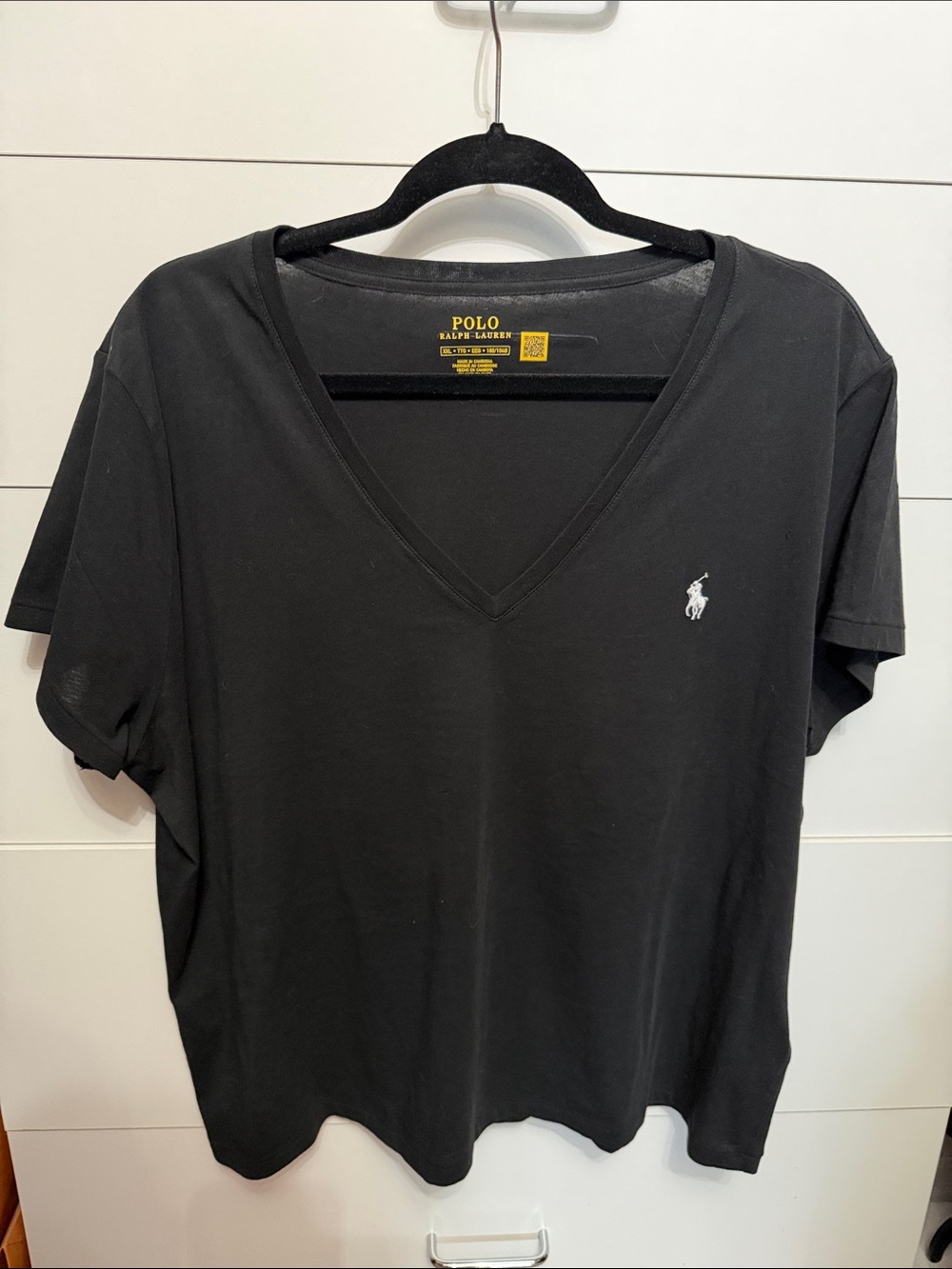 Polo by Ralph Lauren Black V-Neck Tee with White Pony Logo
